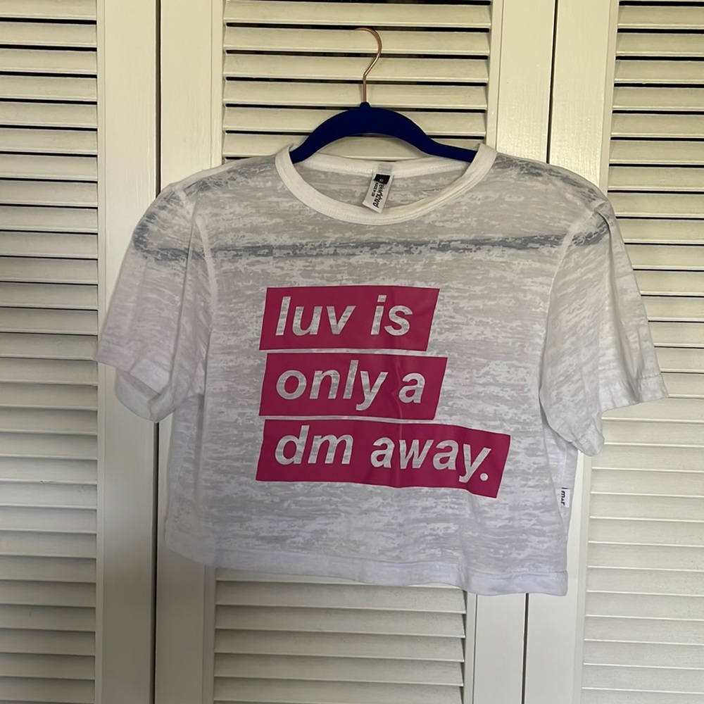 Marek + Richard “luv is only a dm away”  crop burn out tee.